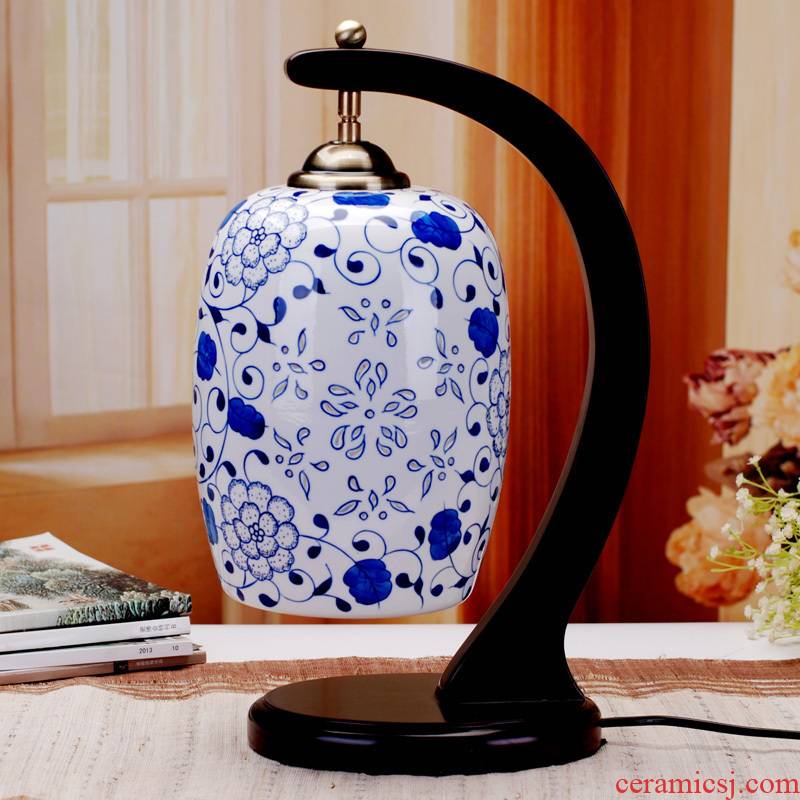 110 jingdezhen ceramic lamps and lanterns is blue and white enamel thin foetus waist drum table imitation of classical Chinese desk lamp of bedroom the head of a bed