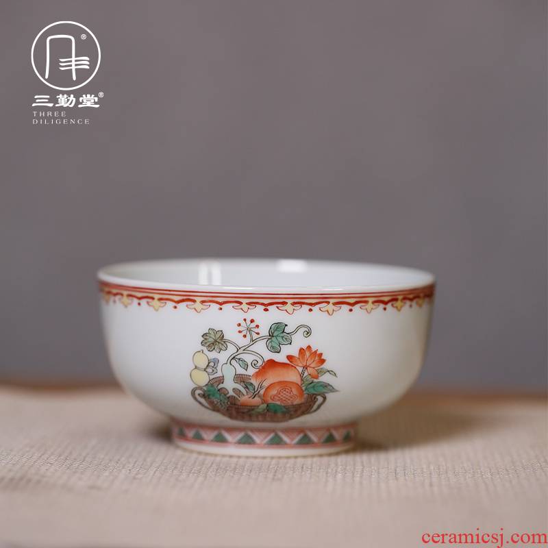 Three frequently hall jingdezhen fruit blue from year to year archaize festoon cup symbolize a fish master cup single CPU single sample tea cup