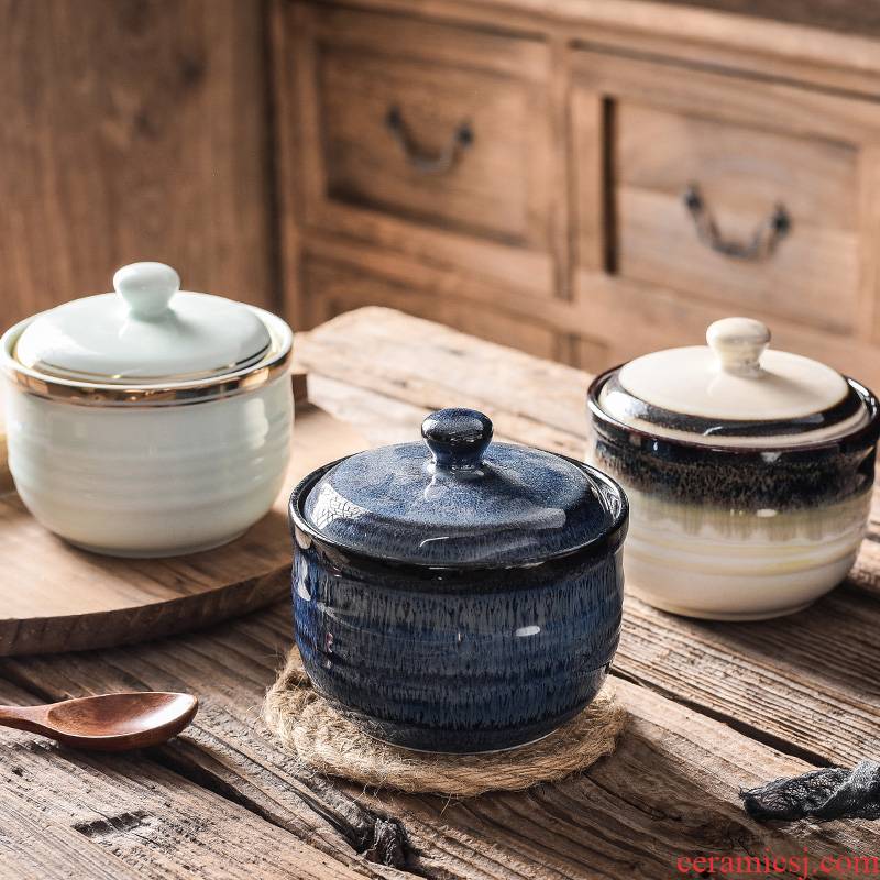 Stew ceramic bird 's nest with cover every household water Stew pot soup curing high - temperature small soup bowl, small single use