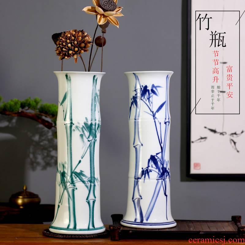 Jingdezhen ceramics tube lucky bamboo vases, flower arranging is placed in the sitting room the desktop, straight aquatic culture flower arrangement