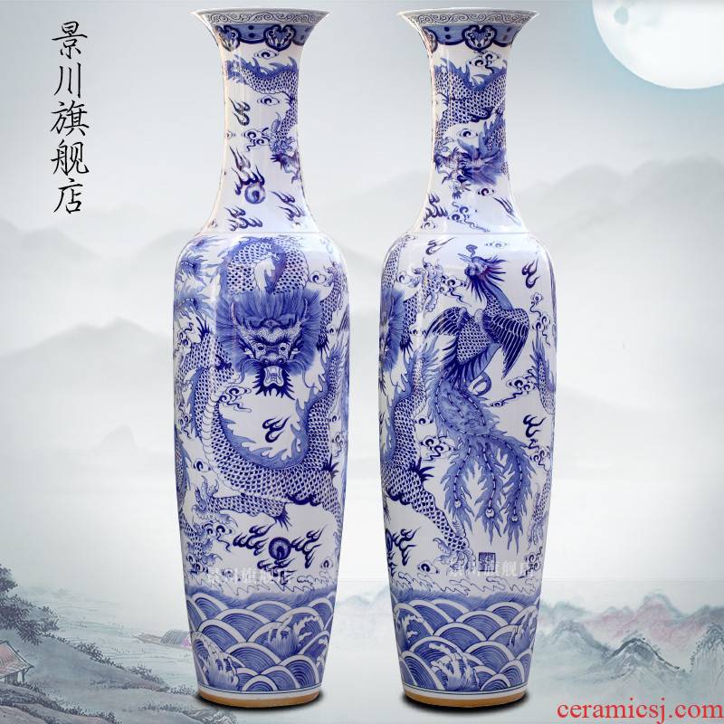 Jingdezhen ceramics hand - made of blue and white porcelain in extremely good fortune landing big sitting room adornment vase hotel furnishing articles