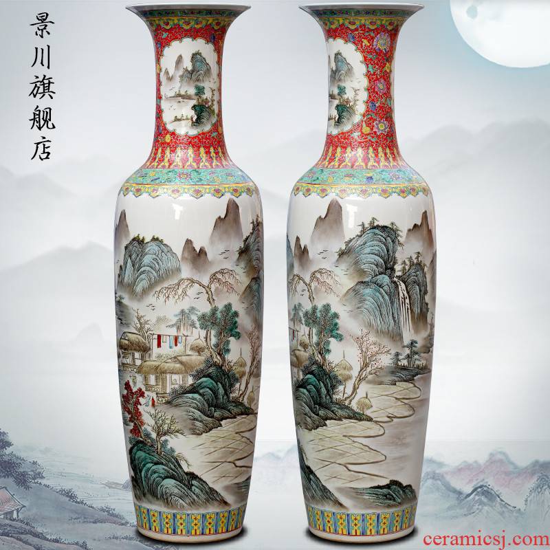 Hand made landscapes jingdezhen famille rose porcelain vase landing place to live in the sitting room shops opening gifts