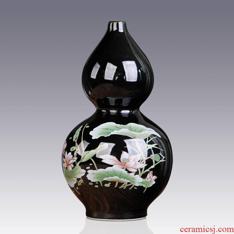 Jingdezhen ceramics black gourd furnishing articles large lotus flower vase sitting room porch place to send the base at the feel