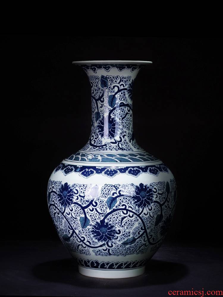 Jingdezhen blue and white porcelain hand draw archaize ceramic vase of large living room TV cabinet decorative furnishing articles large arranging flowers