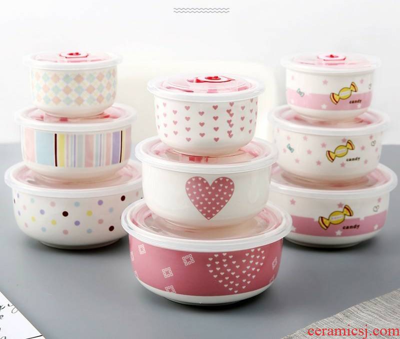 Small bowl with cover with a cover a Small bowl of three - piece ceramic bento lunch box microwave seal preservation box