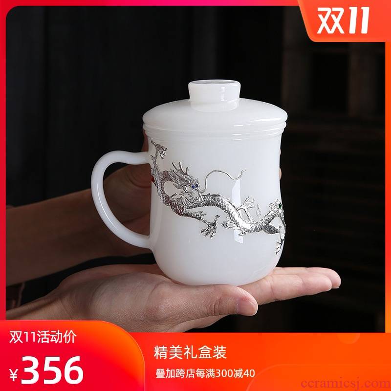 Artisan fairy silver coloured glaze jade porcelain cup home office cup separation mark cup tea tea cup with a handle