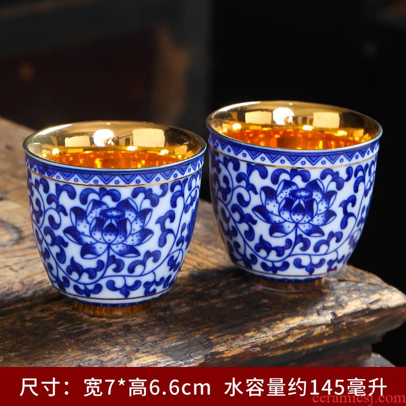 Tasted silver gilding sample tea cup kung fu tea ceramic cups, of blue and white porcelain tea set big personal cup master single cup, small cup