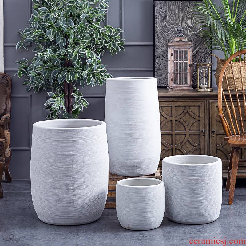 Creative contracted big ceramic vase furnishing articles sitting room ground flower arranging the Nordic decorate household green plant flowers, flower pot cylinder