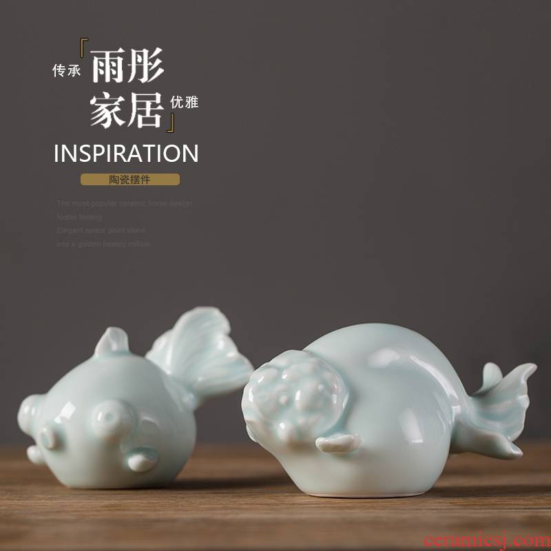 The tong household powder glaze year after year have fish soft outfit furniture green glaze ceramic creative modern decoration home outfit fish furnishing articles