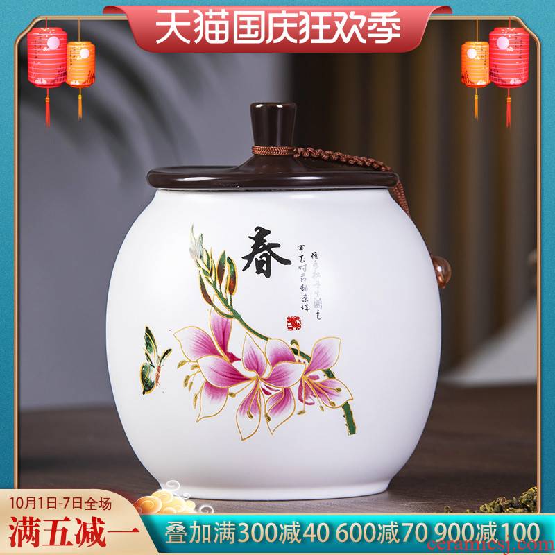 Jingdezhen ceramic famille rose tea pot of Chinese style household storage tank moistureproof with cover black tea, green tea POTS