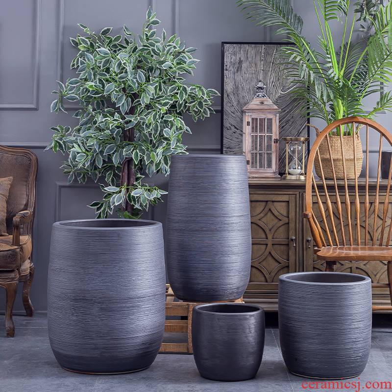 Large ceramic flower pot Nordic simple villa decoration furnishing articles new black clay ceramic Large hydroponic plant POTS