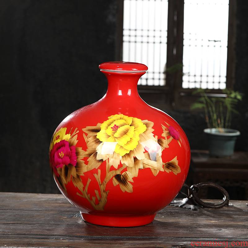 Jingdezhen ceramic bottle Chinese red wine jar straw jars small expressions using it household seal it 50 pounds