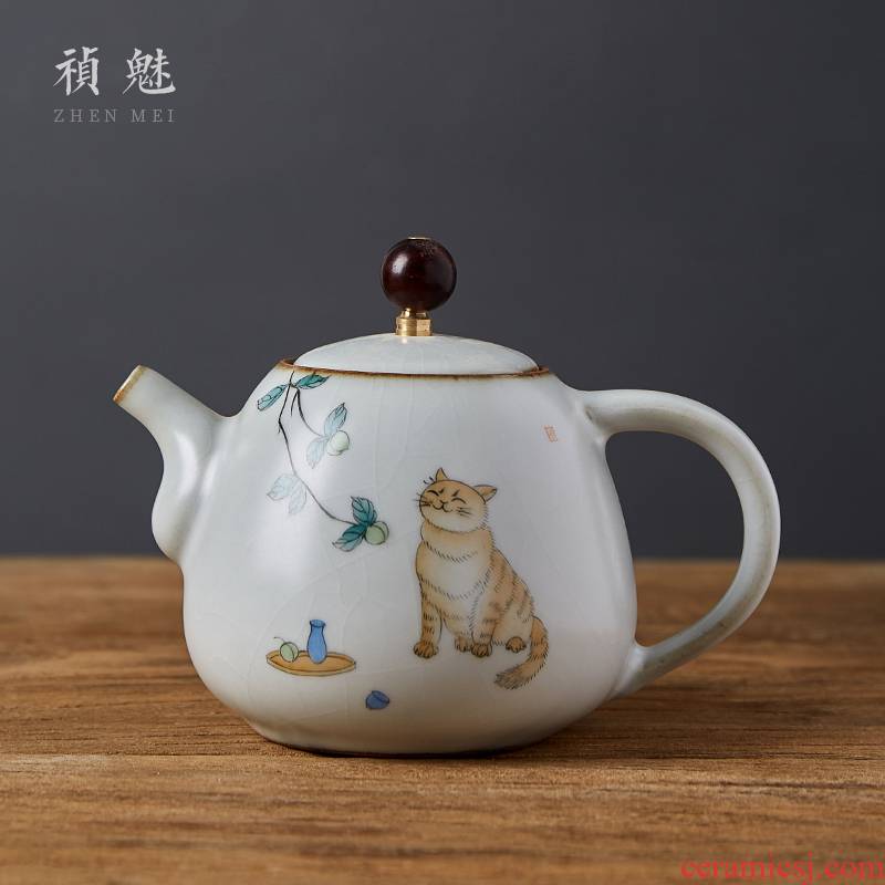 Shot incarnate all hand your up cat jingdezhen ceramic teapot hand - made kung fu tea set household teapot single pot