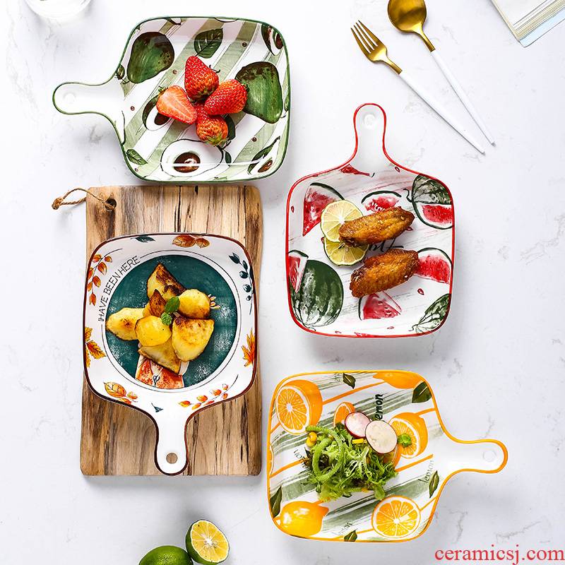 The Nordic fruit series ceramic single handle pan bowl family dinner plate oven baked cheese bowl dish dish dish