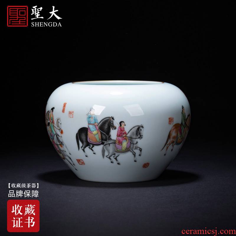Holy big ceramic water jar manual pastel character poems for wash water jar kung fu tea set "four supplies accessories of jingdezhen