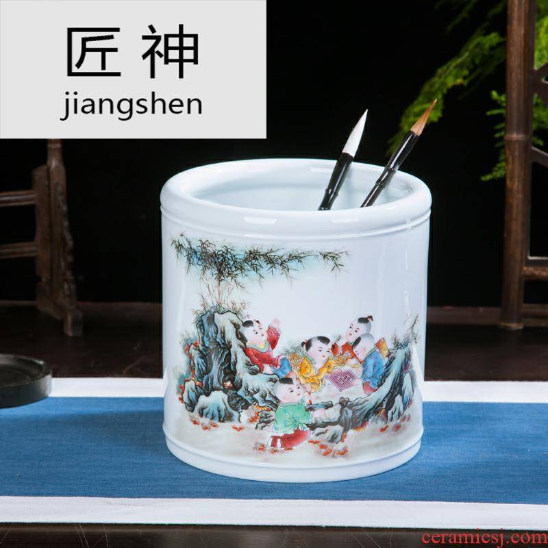 Jingdezhen ceramic oversized brush pot furnishing articles office supplies handicraft decoration receive brush barrels of four treasures of the study