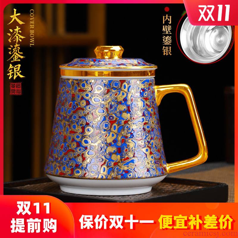 Artisan fairy coppering. As rhinoceros leather office cup white porcelain cup silver big household creative with cover filtration separation tea tea cup
