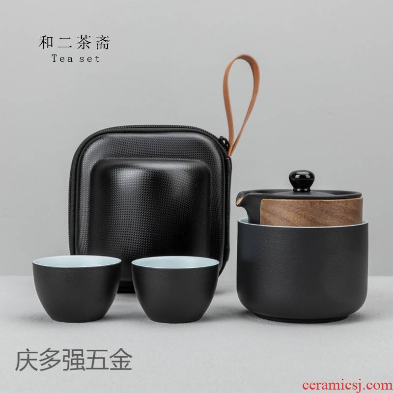 Crack a pot of three single ceramic cup two black pottery high - end portable packets travel tea set custom