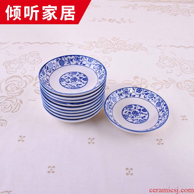 Jingdezhen blue and white porcelain little flavor dish of household ceramics 4 inches paste disc flavor dish banquet with cold dishes
