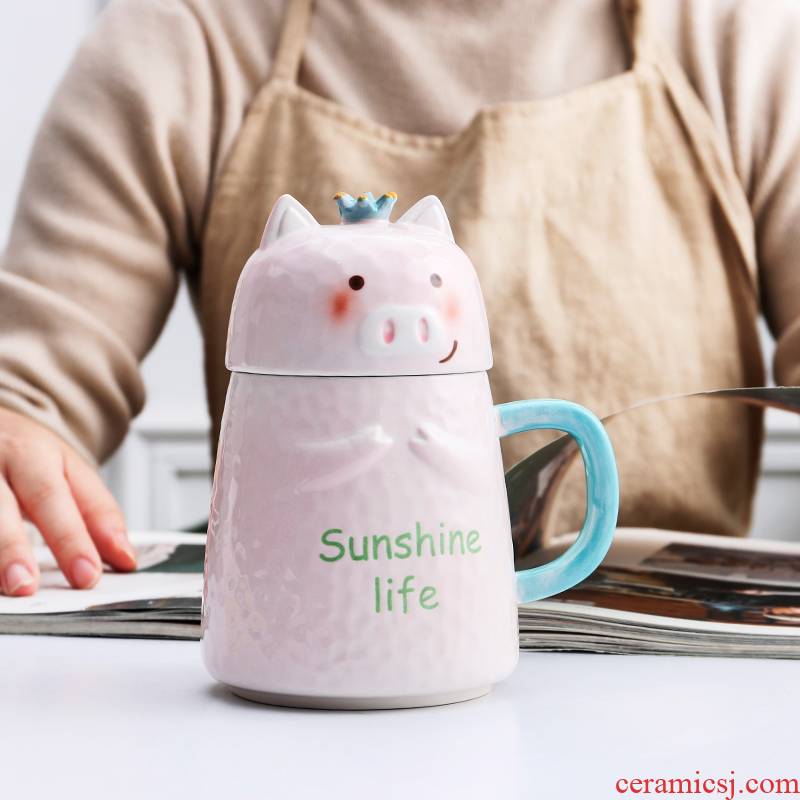Ceramic cup female ins express cartoon super creative move trend of pig cup mark cup with cover