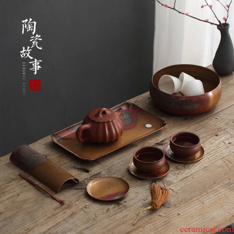 Ceramic story Japanese copper mine loader silver plate manually restoring ancient ways tea tray saucer cup mat cup insulation pad tea accessories