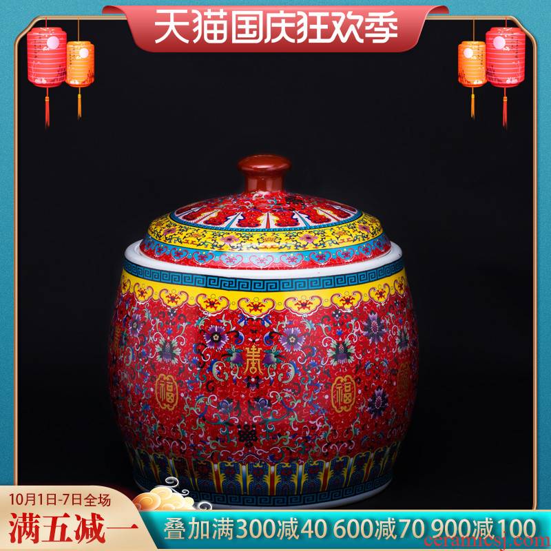 Jingdezhen ceramics colored enamel sitting room of Chinese style restoring ancient ways home decoration handicraft furnishing articles barrel storage tanks