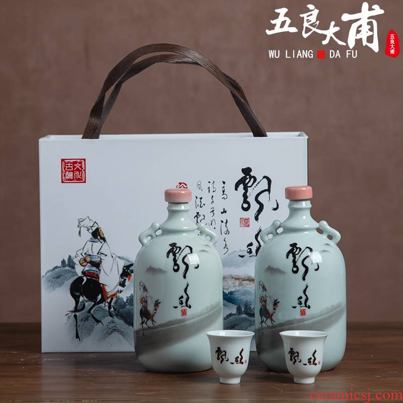 1 kg with jingdezhen ceramic jar with creative gift box wine bottles with hip household seal wine