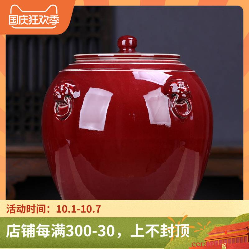 Jingdezhen red seven heavy cake caddy fixings large pu seal tank storage tea urn extra - large ceramic detong