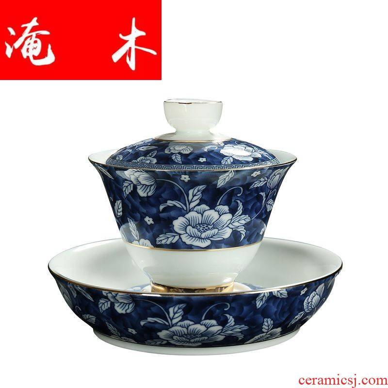 Submerged wood jingdezhen ceramic powder enamel than spend three to use blue tureen colored enamel kung fu tea mercifully carpet of flowers