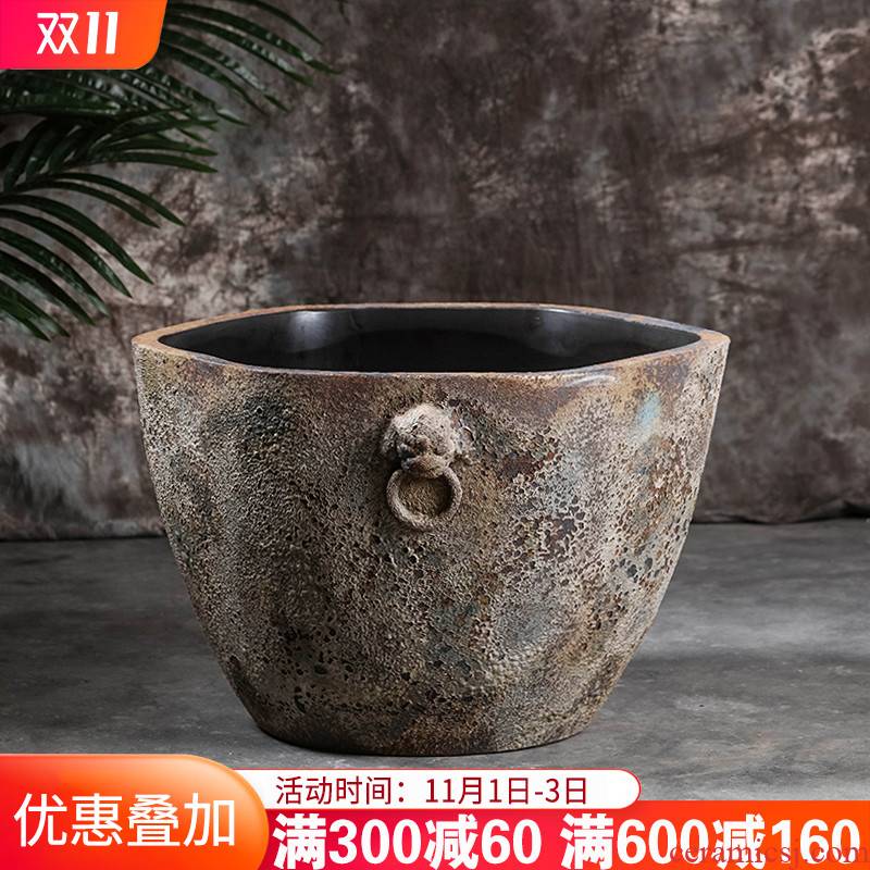 Jingdezhen ceramics manually restoring ancient ways goldfish bowl lotus lotus cylinder flowerpot is suing courtyard garden king