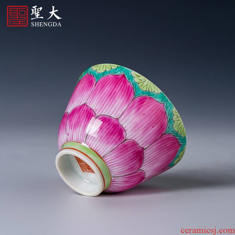 Holy big cup sample tea cup manual hand - made ceramic kungfu pastel lotus - shaped lines master cup of jingdezhen tea service by hand