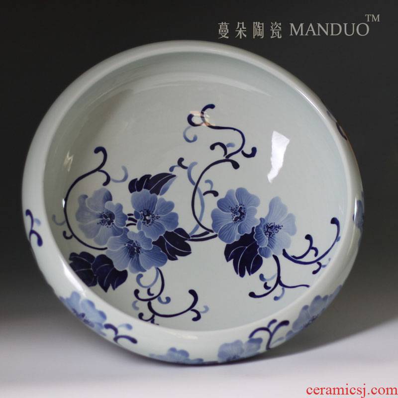 Hand shallow contracted fashion beautiful blue and white porcelain art aquarium goldfish bowl porcelain shallow cylinder