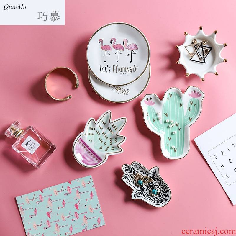 Qiao mu Nordic ins small wind see colour ceramic plate breakfast plate key jewelry receive plate product furnishing articles