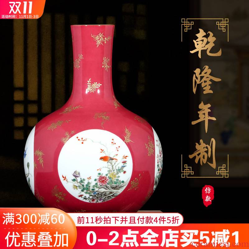 Manual hand - made carmine jingdezhen ceramics powder enamel vase furnishing articles sitting room flower arranging Chinese style household ornaments