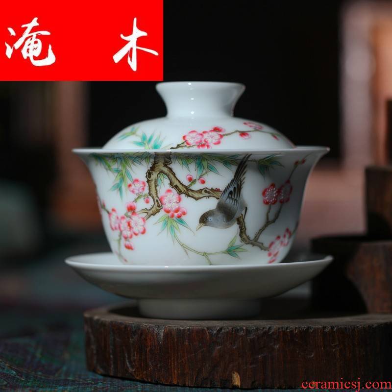 Submerged wood jingdezhen porcelain tea set hand - made pastel only three cup tureen Jin Hongxia hand made ceramic tea bag in the mail
