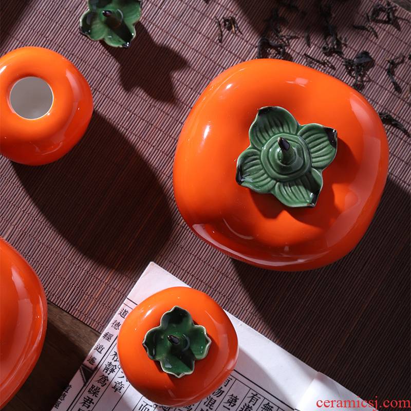 Everything is going well with ceramic little persimmon tea pot small seal wake receives creative household act the role ofing is tasted handicraft furnishing articles