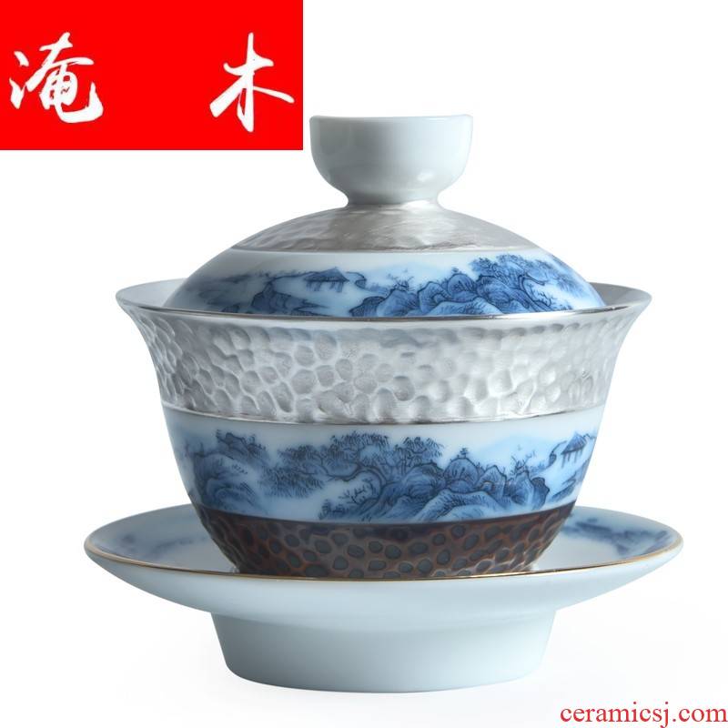 Submerged wood jingdezhen great rivers, silver tureen ceramic kung fu tea tasted silver gilding tureen bowl three cups