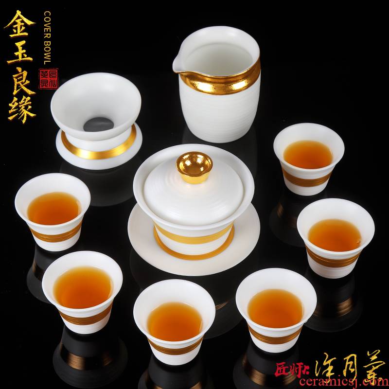 The Master artisan fairy Xu Yuelan gold dehua white porcelain kung fu tea set ceramic household pure manual making tea