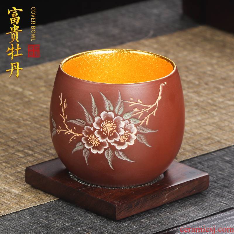 Artisan fairy gold cup kung fu tea master cup single CPU checking ceramic household sample tea cup bowl cups of tea