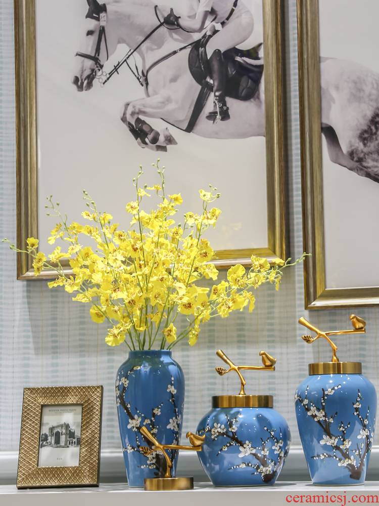 New Chinese style of jingdezhen ceramic vase furnishing articles bronze sitting room TV cabinet table light key-2 luxury home decoration flower receptacle
