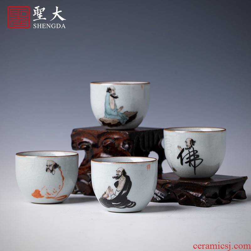 Holy big pure hand - made ceramic kung fu tea cups officer new colored glaze dharma master cup cup sample tea cup set of jingdezhen tea service