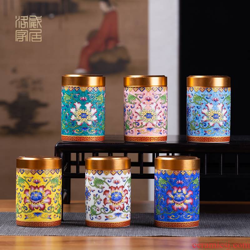 Blower, caddy fixings jingdezhen ceramic colored enamel small mini seal pot store household receives portable travel