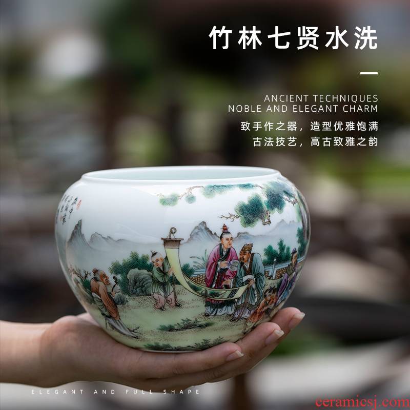 Mountain sound pastel landscape seven sages of bamboo forest bath jingdezhen ceramic slag bucket pure manual painting kung fu tea tea to wash
