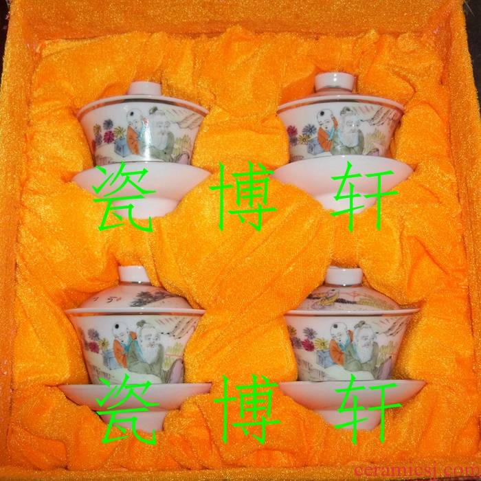 Submerged wood factory of jingdezhen porcelain goods/ceramic famille rose hand - made shallow purple color man and children tureen/kung fu tea set