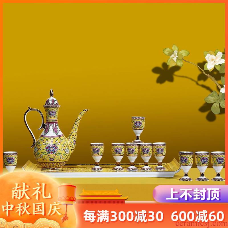 Artisan fairy colored enamel ceramic wine suits for liquor household of Chinese style of archaize court points creative wine glass