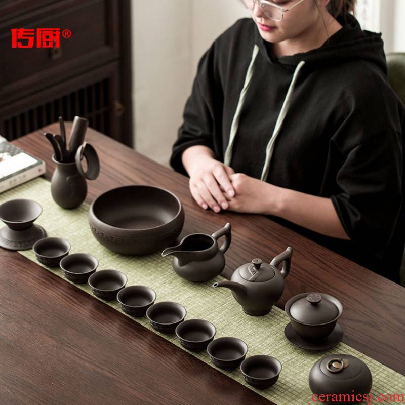 The kitchen undressed ore purple sand tea set household teapot GaiWanCha plate) a complete set of tea cups box [2