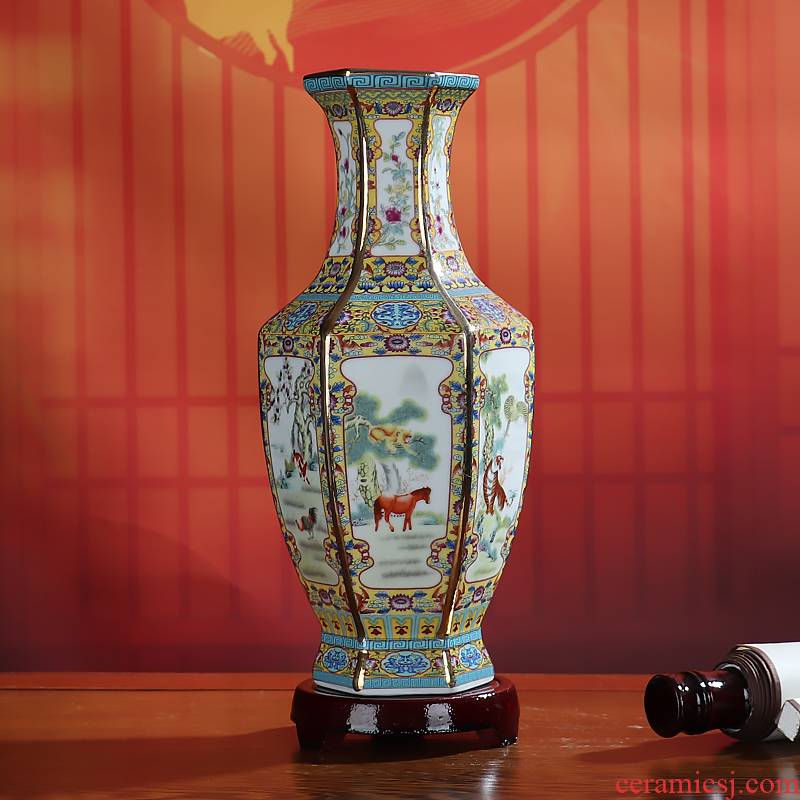 Zodiac furnishing articles sitting room of Chinese style antique vase is colored enamel up jingdezhen ceramics craft ornaments