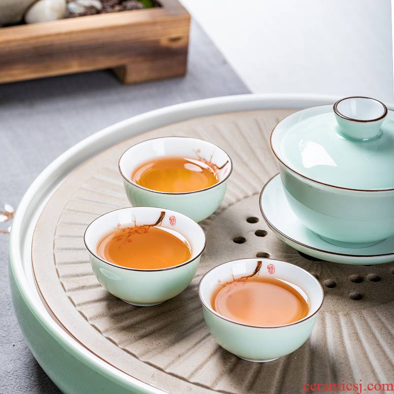 Chaoshan kungfu tea set suit household contracted a small set of dry tea tray was covered bowl of a complete set of ceramic tea cups ship office