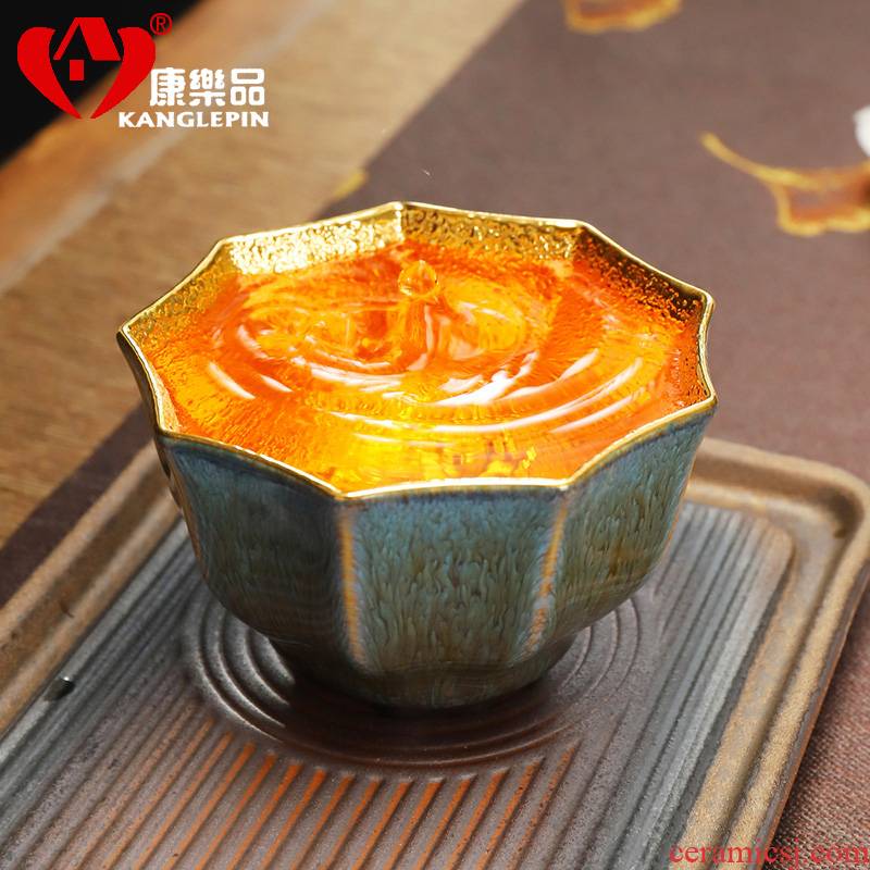 Recreational product new Chinese violet arenaceous gold tea set manually 24 k gold master cup jingdezhen konoha built light tea cups