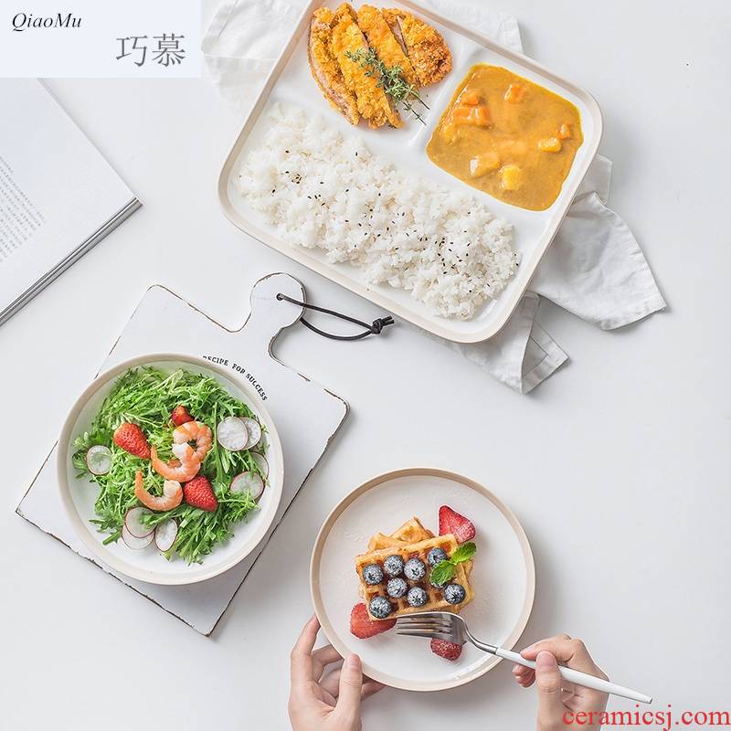 Qiam qiao mu Japanese ceramics tableware household frame plate snack plate adult children eat dishes rectangular one person